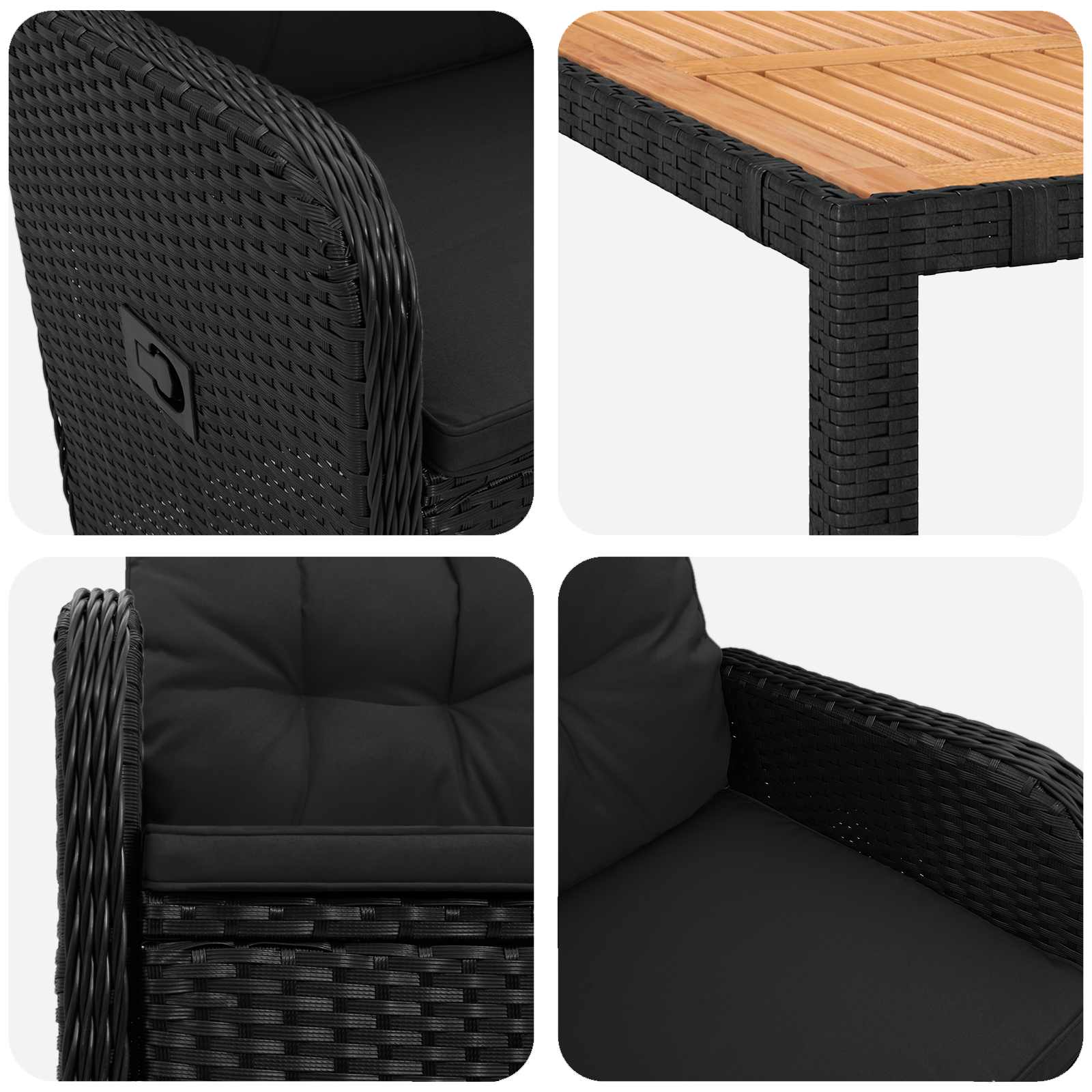 Outdoortisch-Set 3 stk. Schwarz