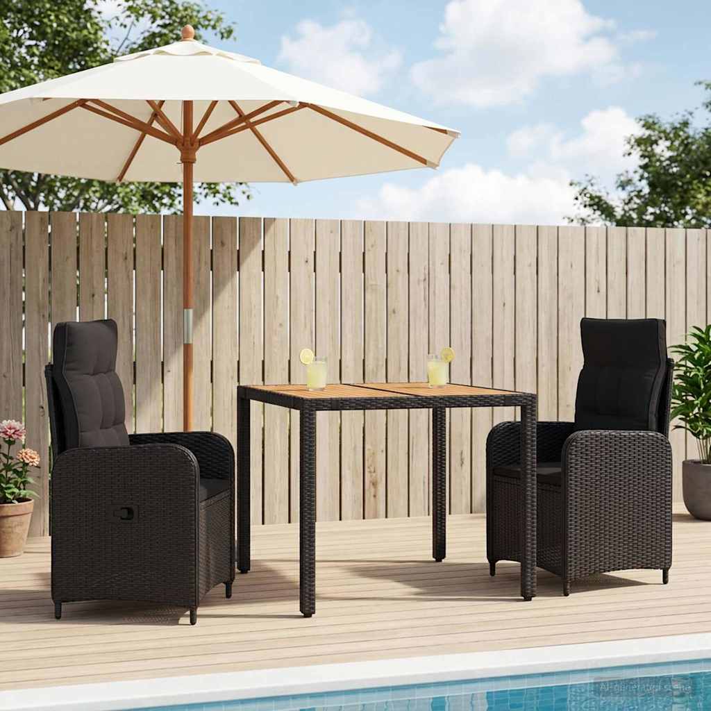 Outdoortisch-Set 3 stk. Schwarz