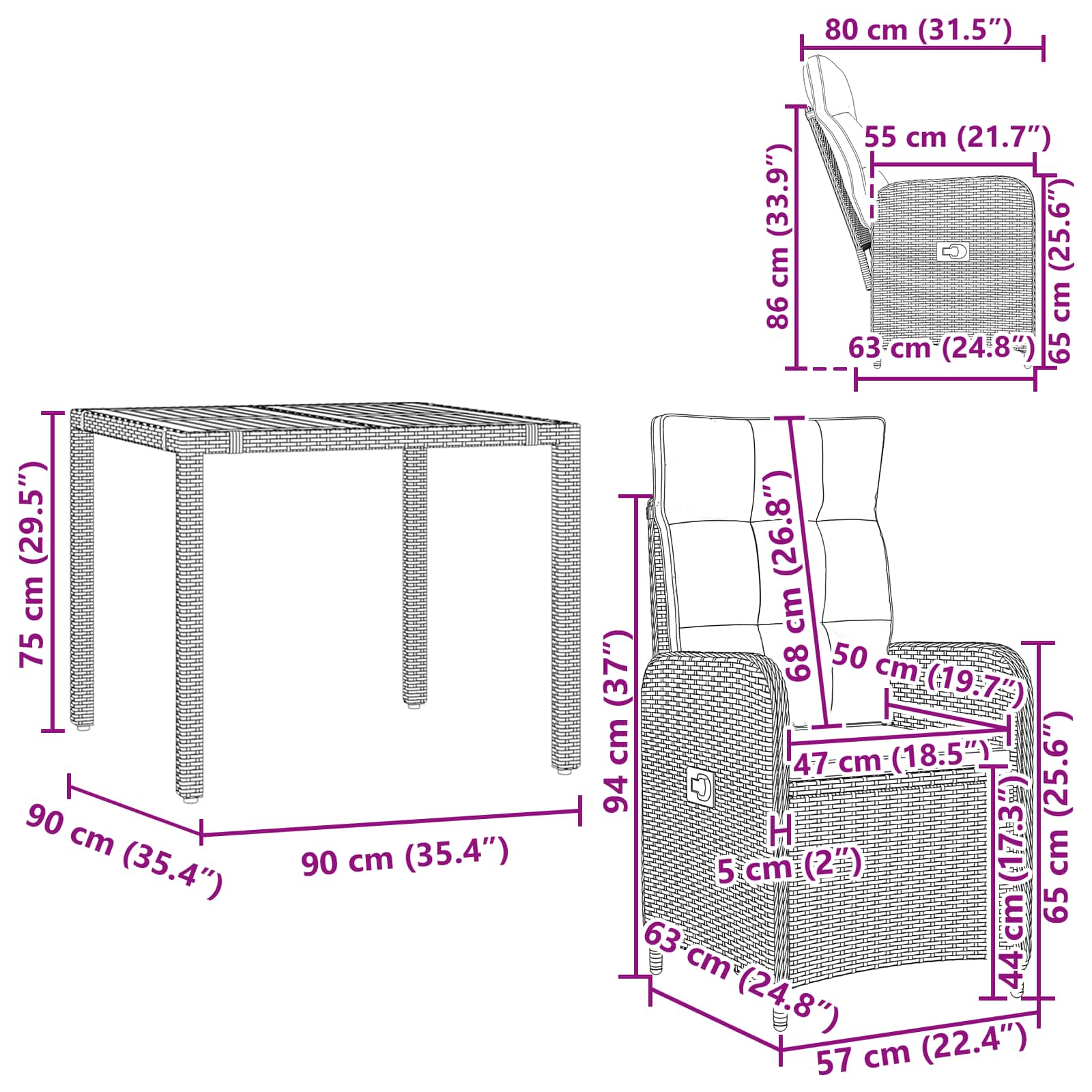 Outdoortisch-Set 3 stk. Schwarz