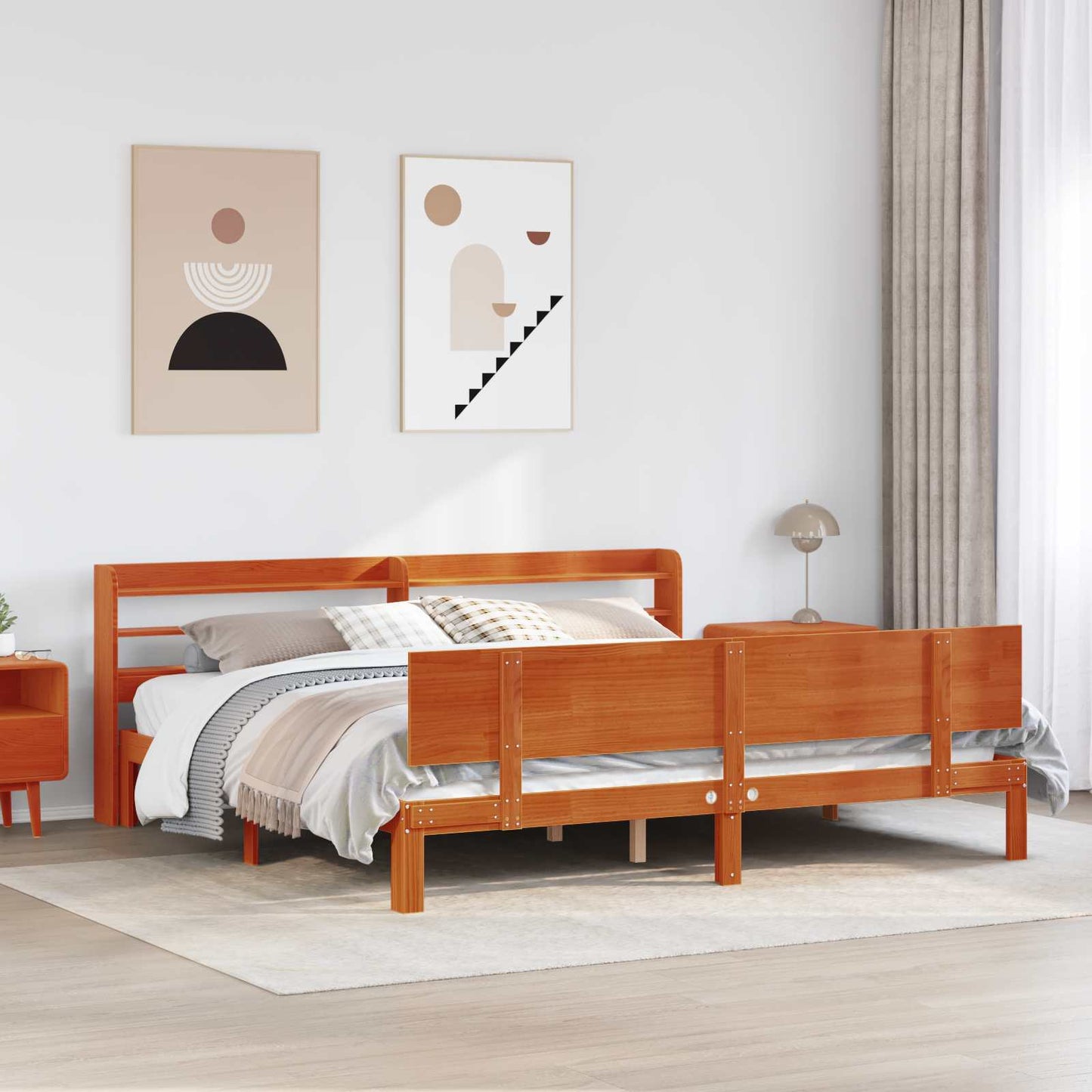 Bettrahmen mit Kopfteil 2 pcs Wachsbraun Massivholz Kiefer