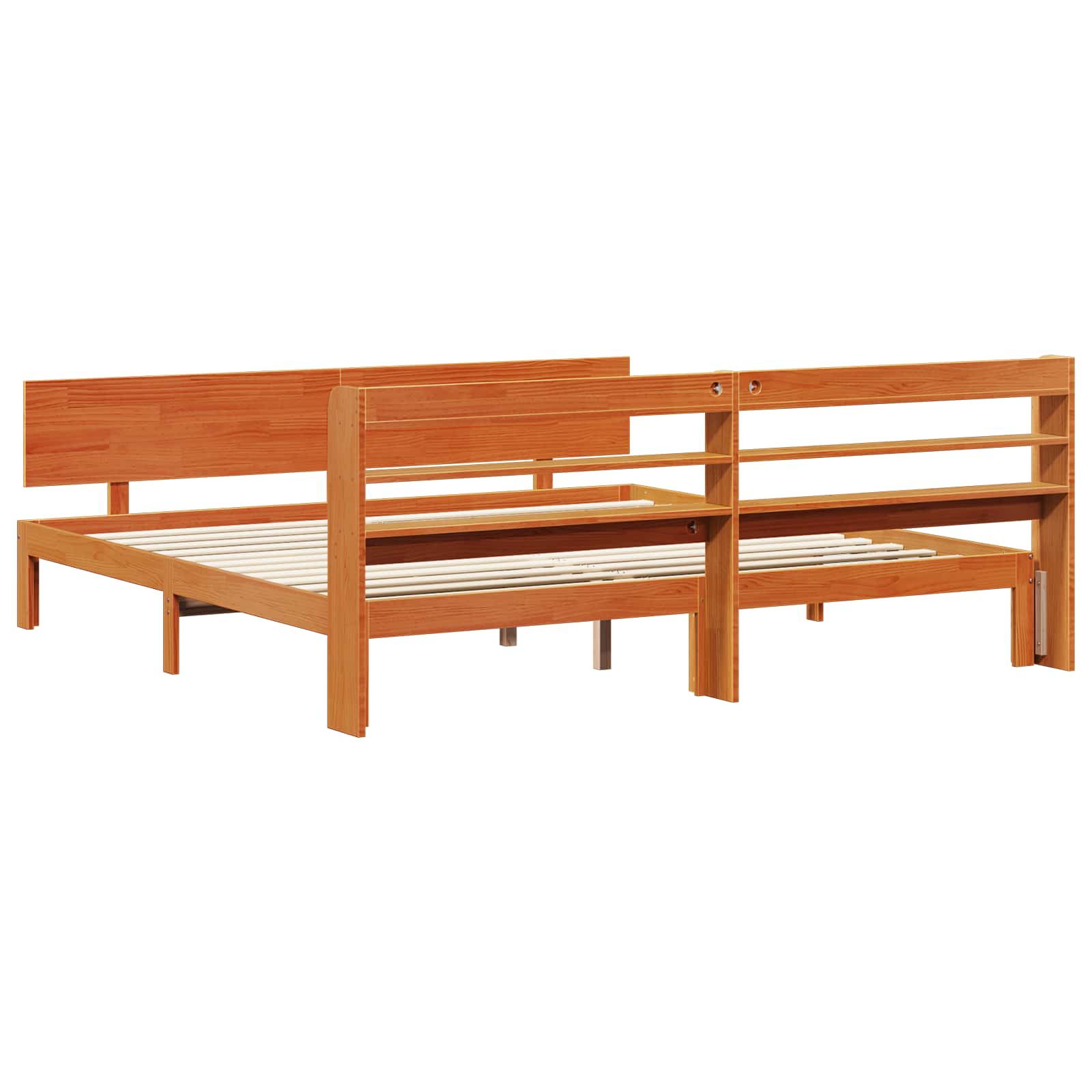 Bettrahmen mit Kopfteil 2 pcs Wachsbraun Massivholz Kiefer
