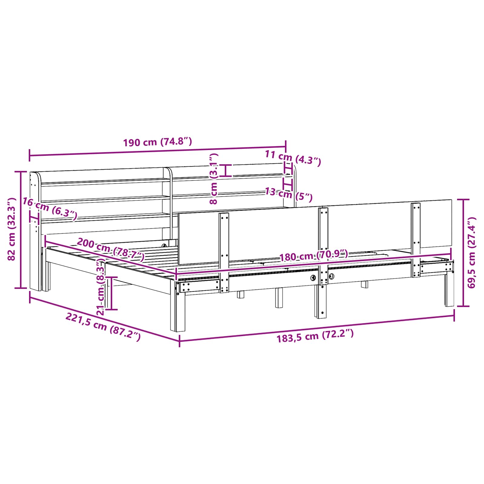 Bettrahmen mit Kopfteil 2 pcs Wachsbraun Massivholz Kiefer