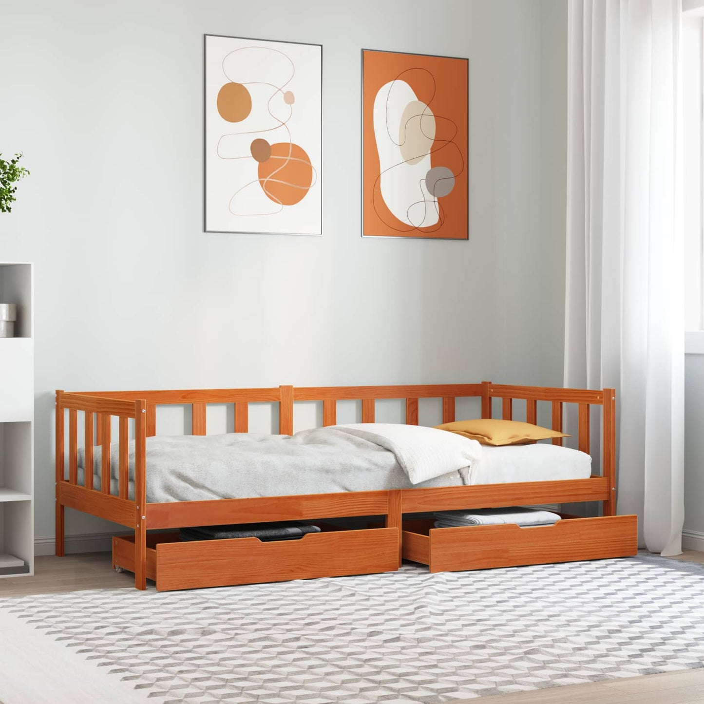 Tagesbett mit Kopfteil 3 pcs Wachsbraun Massivholz Kiefer