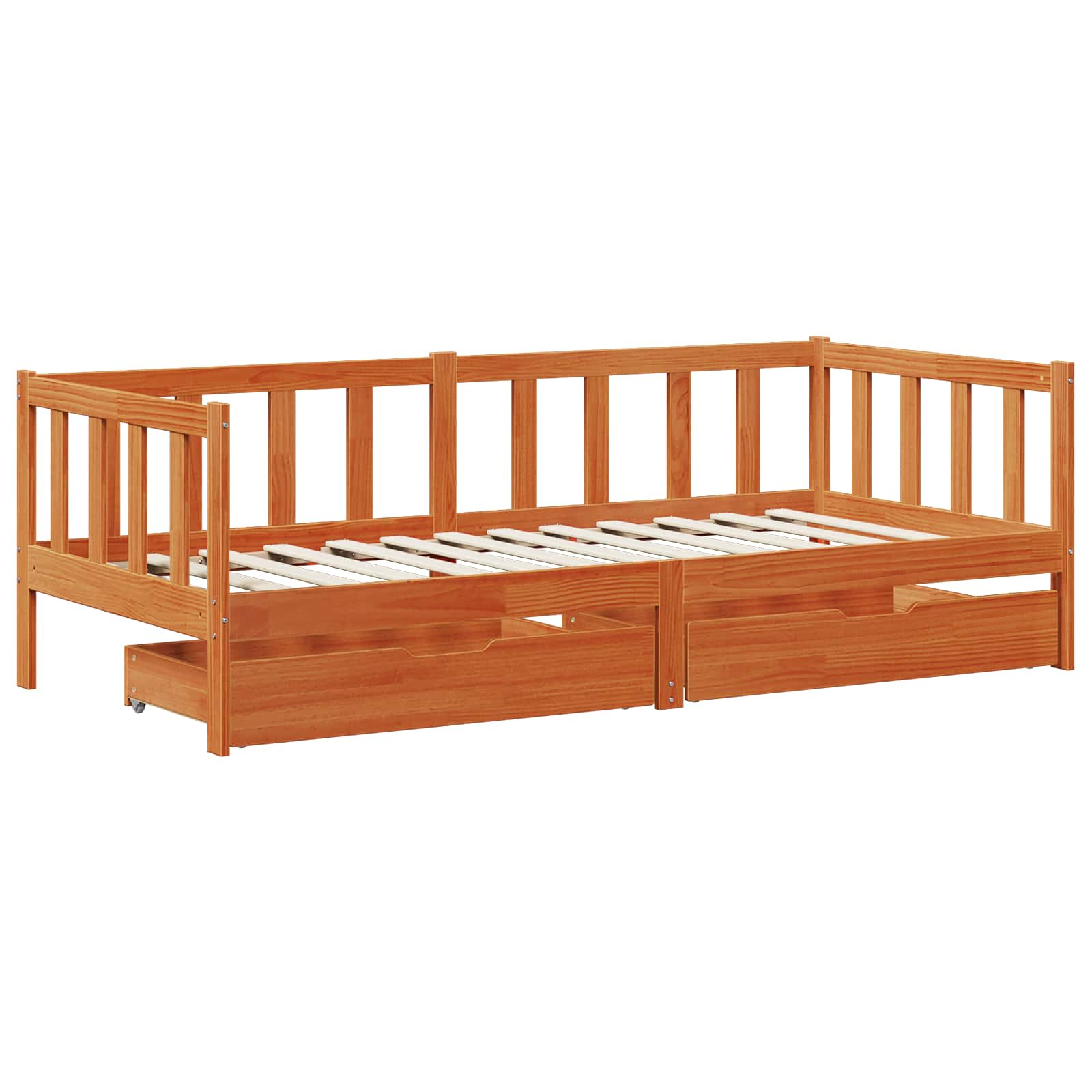 Tagesbett mit Kopfteil 3 pcs Wachsbraun Massivholz Kiefer