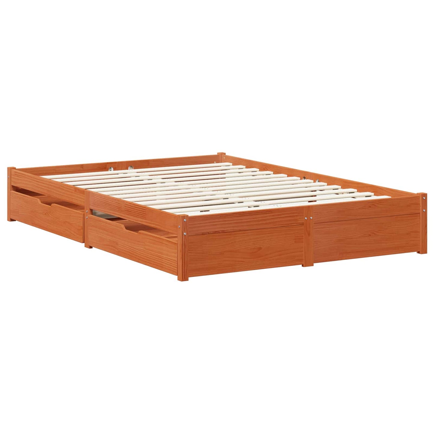 Bettrahmen mit Schubladen 3 pcs Wachsbraun Massivholz Kiefer