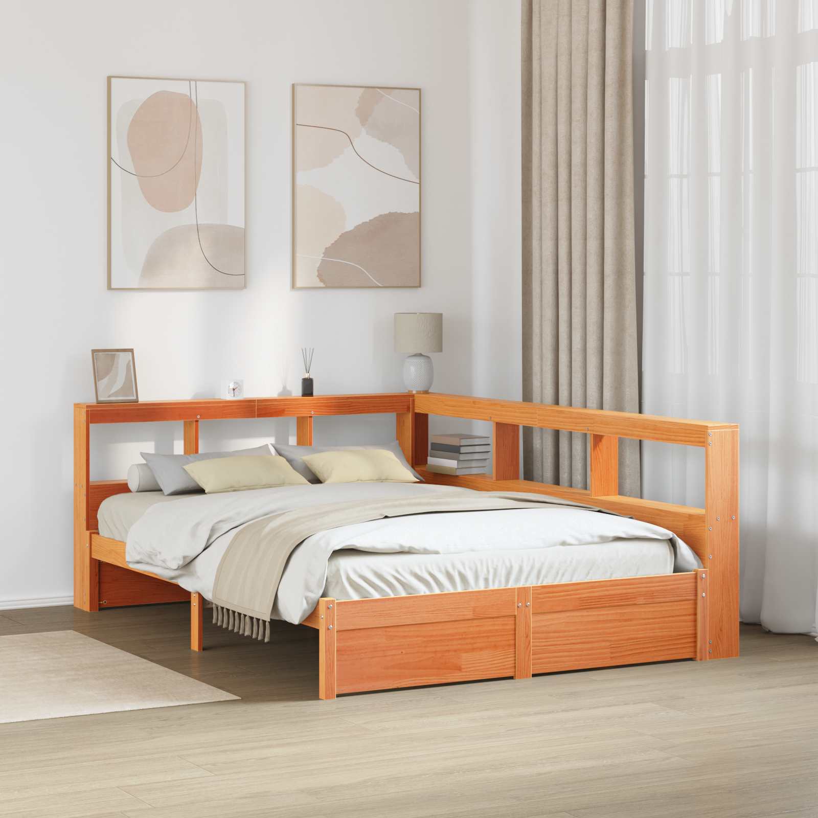 Bücherregal-Bett mit Kopfteil 2 pcs Wachsbraun 200 x 140 cm