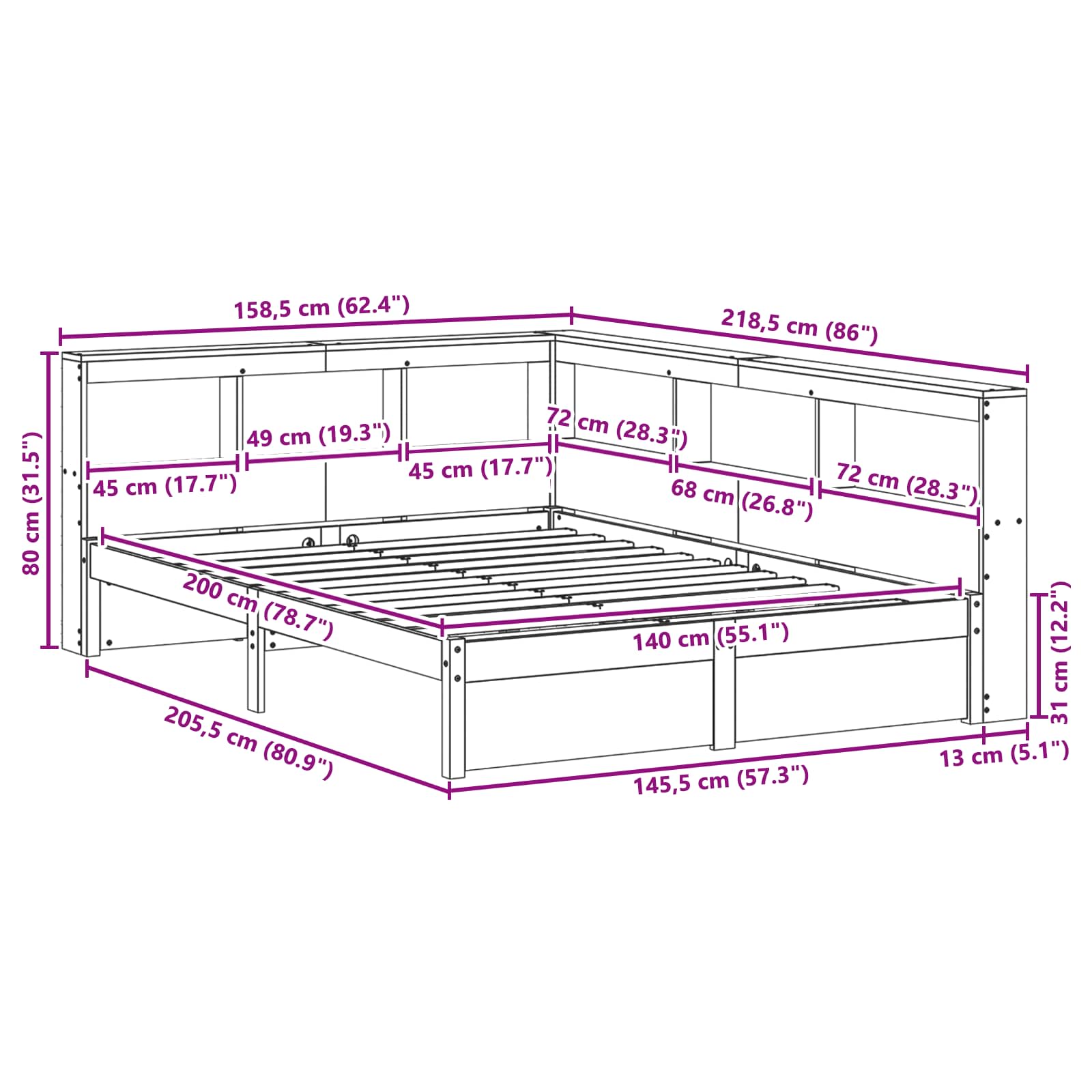 Bücherregal-Bett mit Kopfteil 2 pcs Wachsbraun 200 x 140 cm