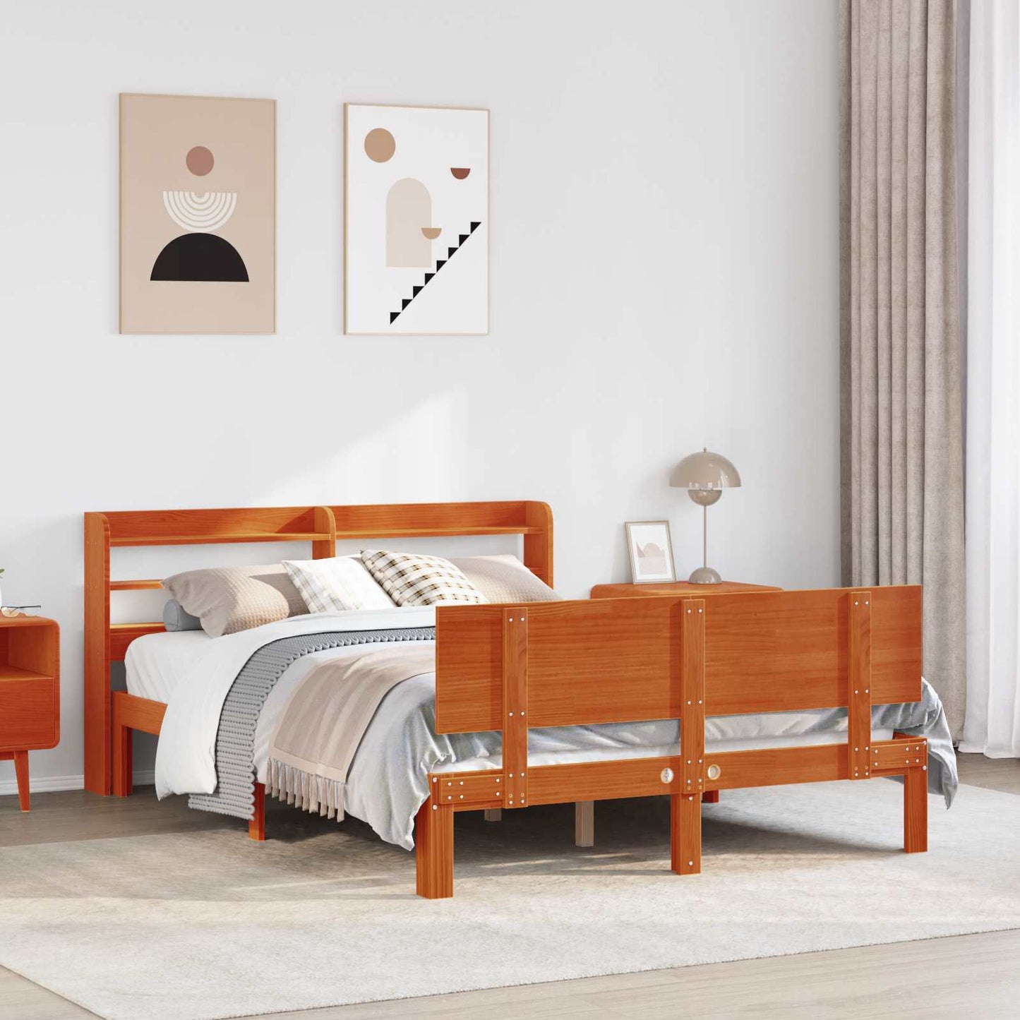 Bettrahmen mit Regal 2 stk. Wachsbraun Massivholz Kiefer