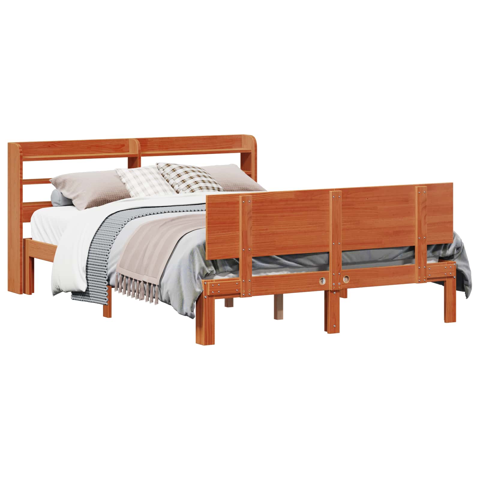 Bettrahmen mit Regal 2 stk. Wachsbraun Massivholz Kiefer