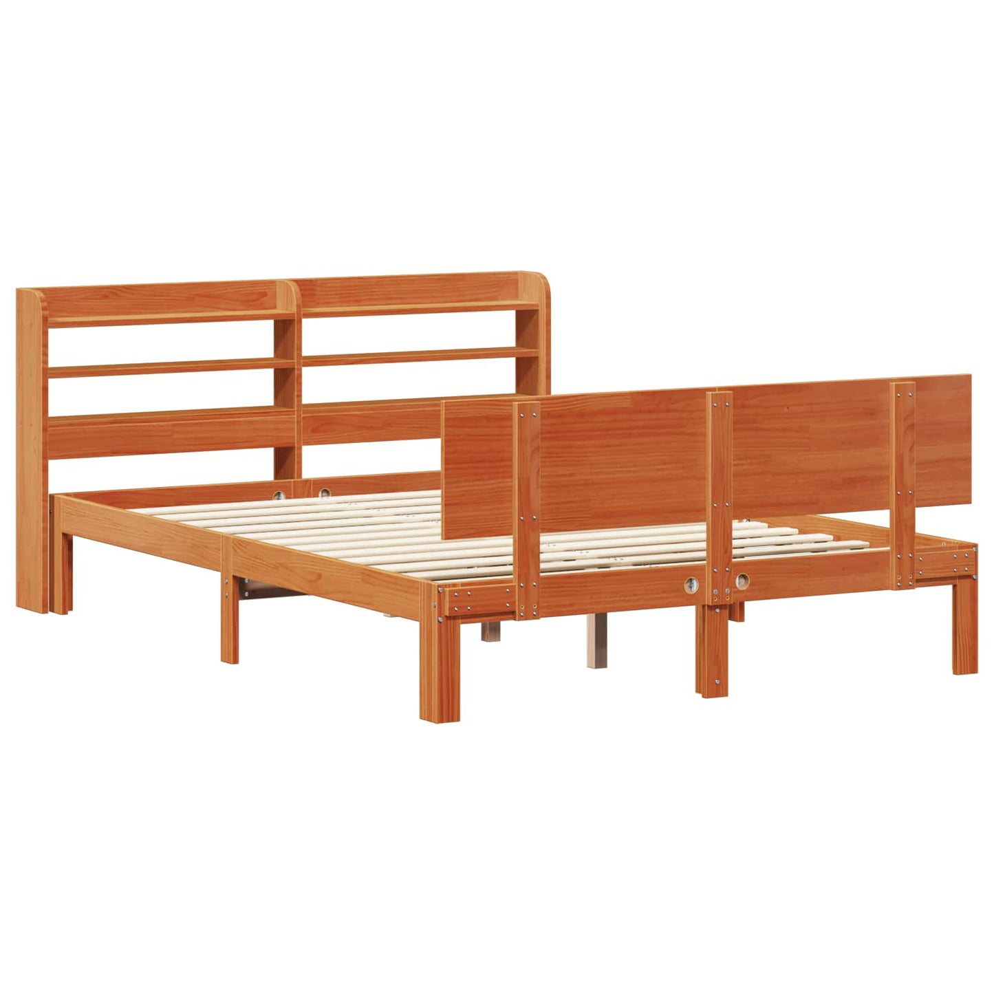 Bettrahmen mit Regal 2 stk. Wachsbraun Massivholz Kiefer