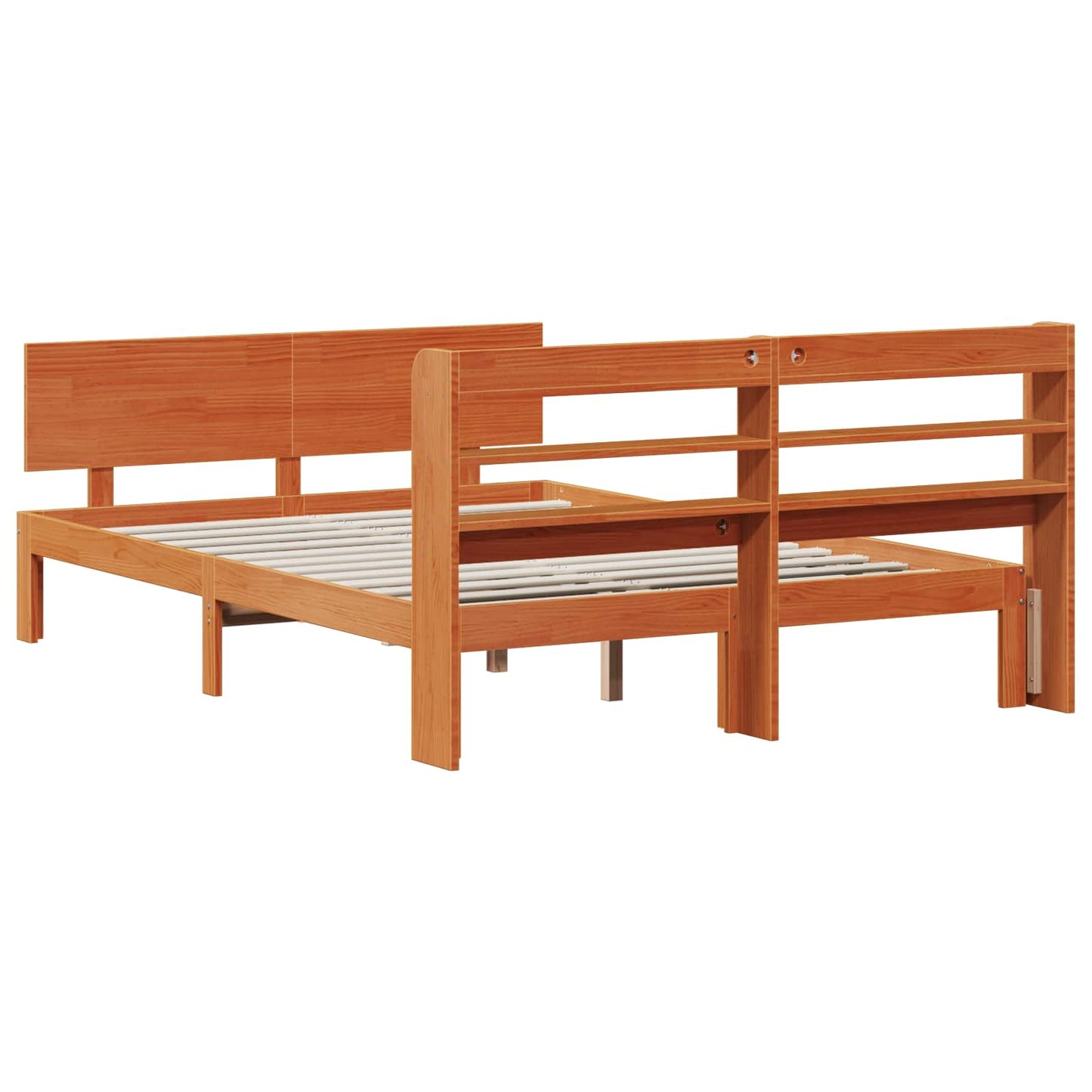 Bettrahmen mit Regal 2 stk. Wachsbraun Massivholz Kiefer