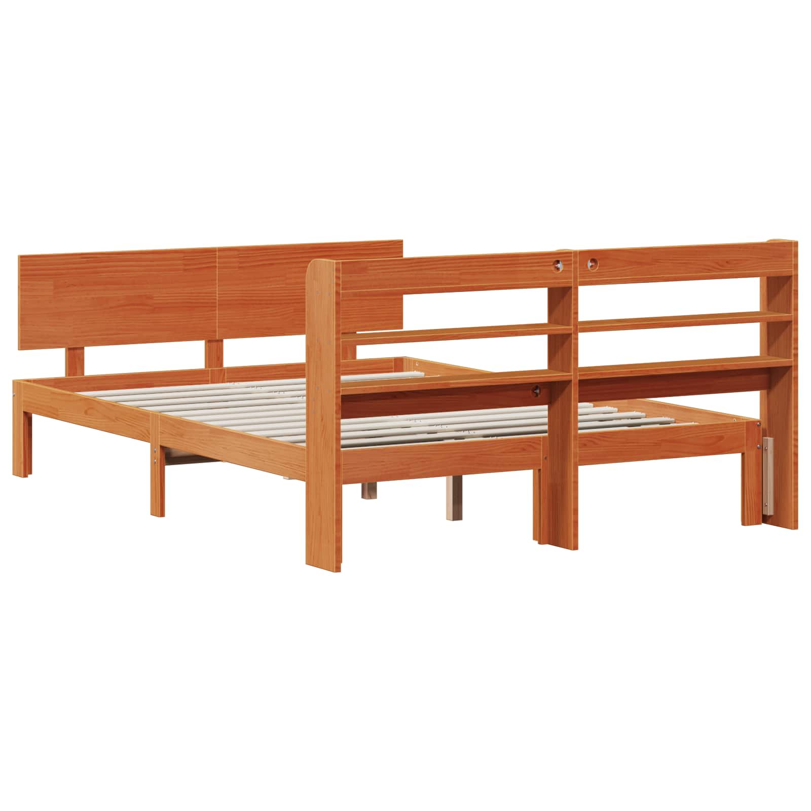 Bettrahmen mit Regal 2 stk. Wachsbraun Massivholz Kiefer