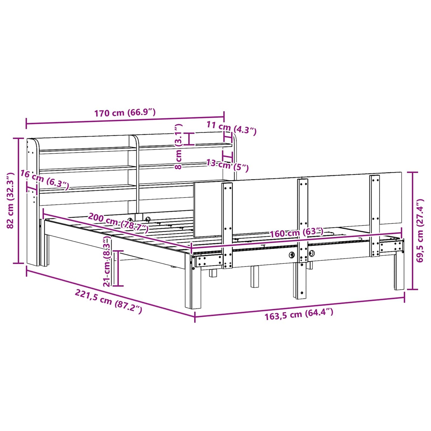 Bettrahmen mit Regal 2 stk. Wachsbraun Massivholz Kiefer