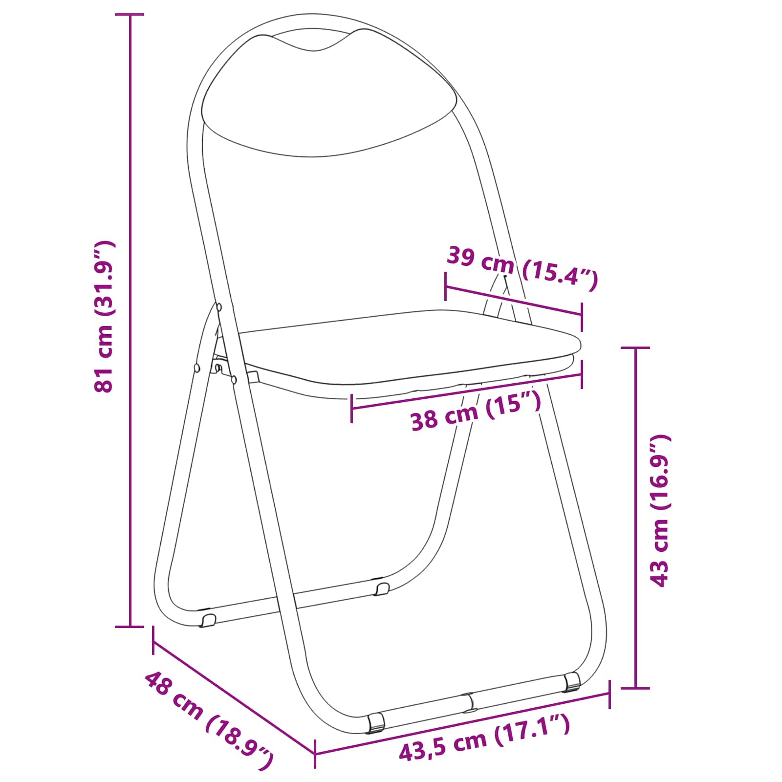 Klappstuhl 2 Stk. Kunstleder Schwarz 48 x 43,5 x 81 cm