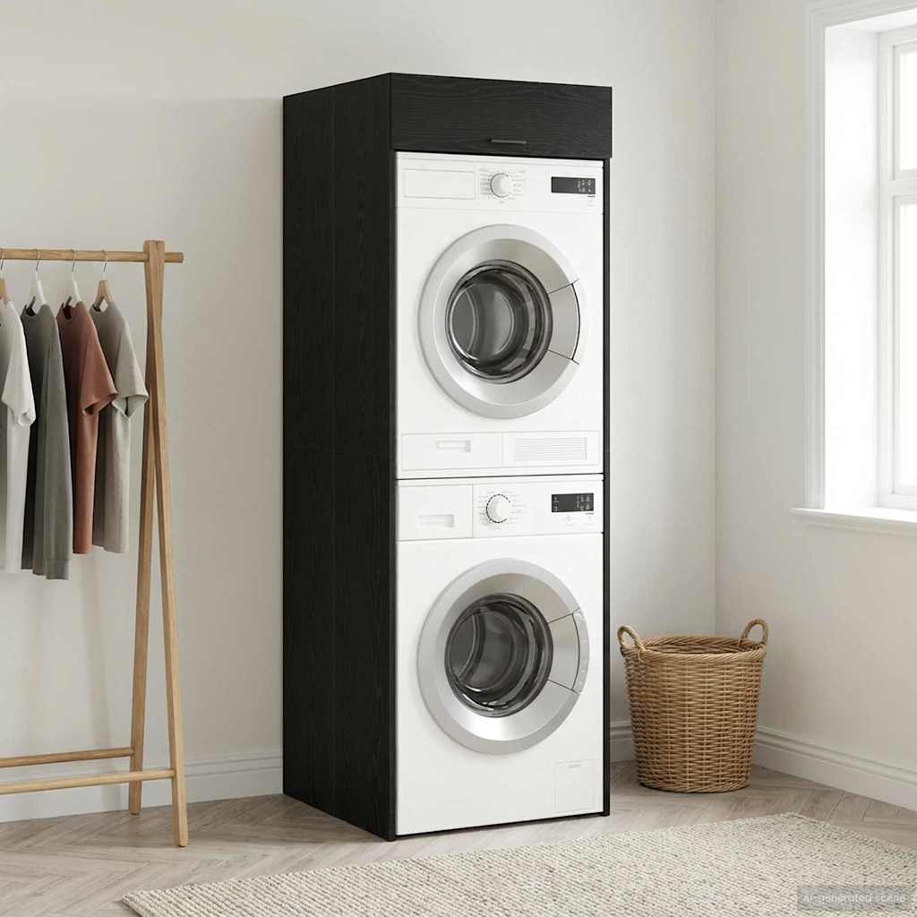 Waschmaschinen-Schrank Schwarz Eichen-Optik 67,5 x 68 x 200 cm