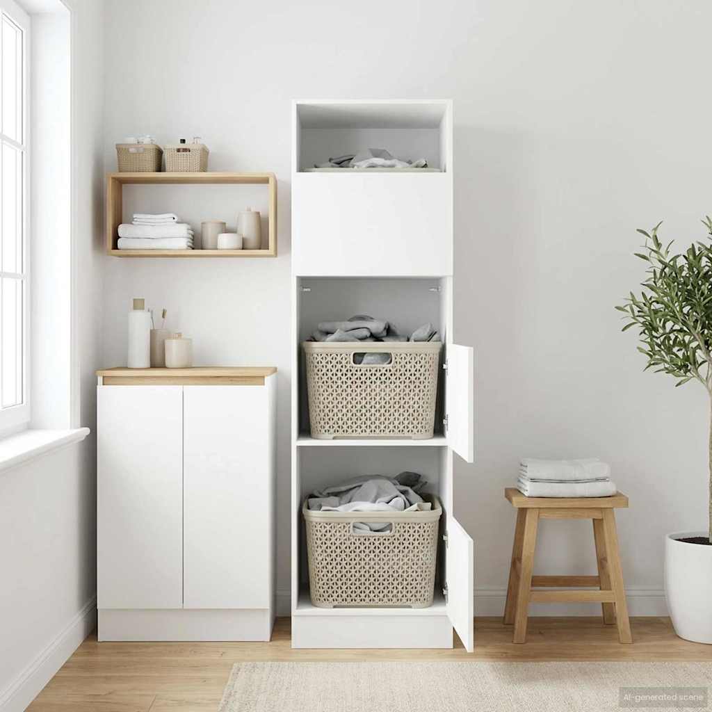 Wäscheschrank mit Speicher Weiß 50 x 68 x 162 cm Holzwerkstoff
