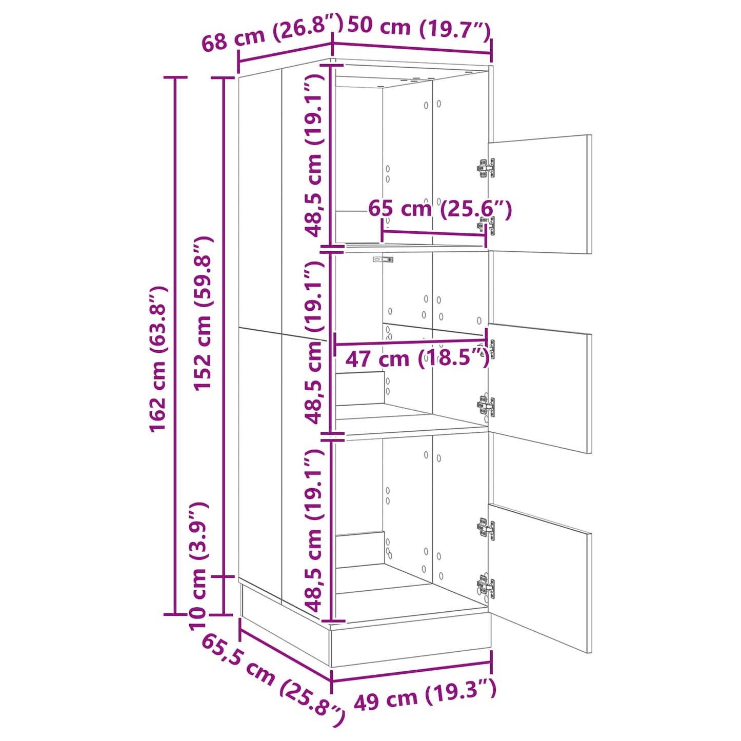 Wäscheschrank mit Speicher Weiß 50 x 68 x 162 cm Holzwerkstoff