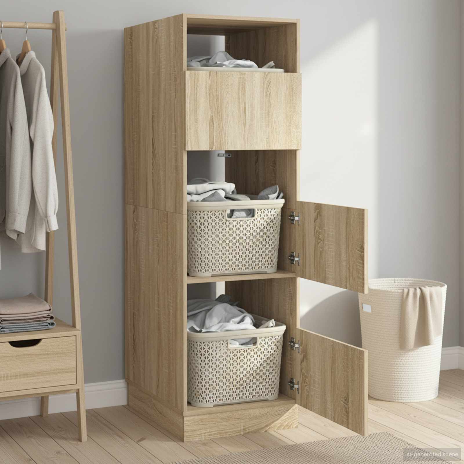 Wäscheschrank mit Tür Sonoma 50 x 68 x 162 cm Holzwerkstoff