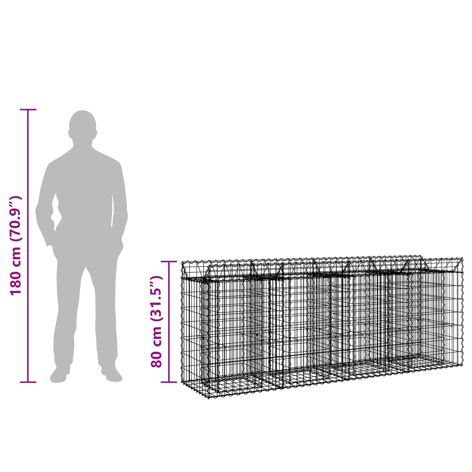 Gabionen-Hochbeet 2 stk. 200 x 50 x 80 cm Verzinkter Stahl