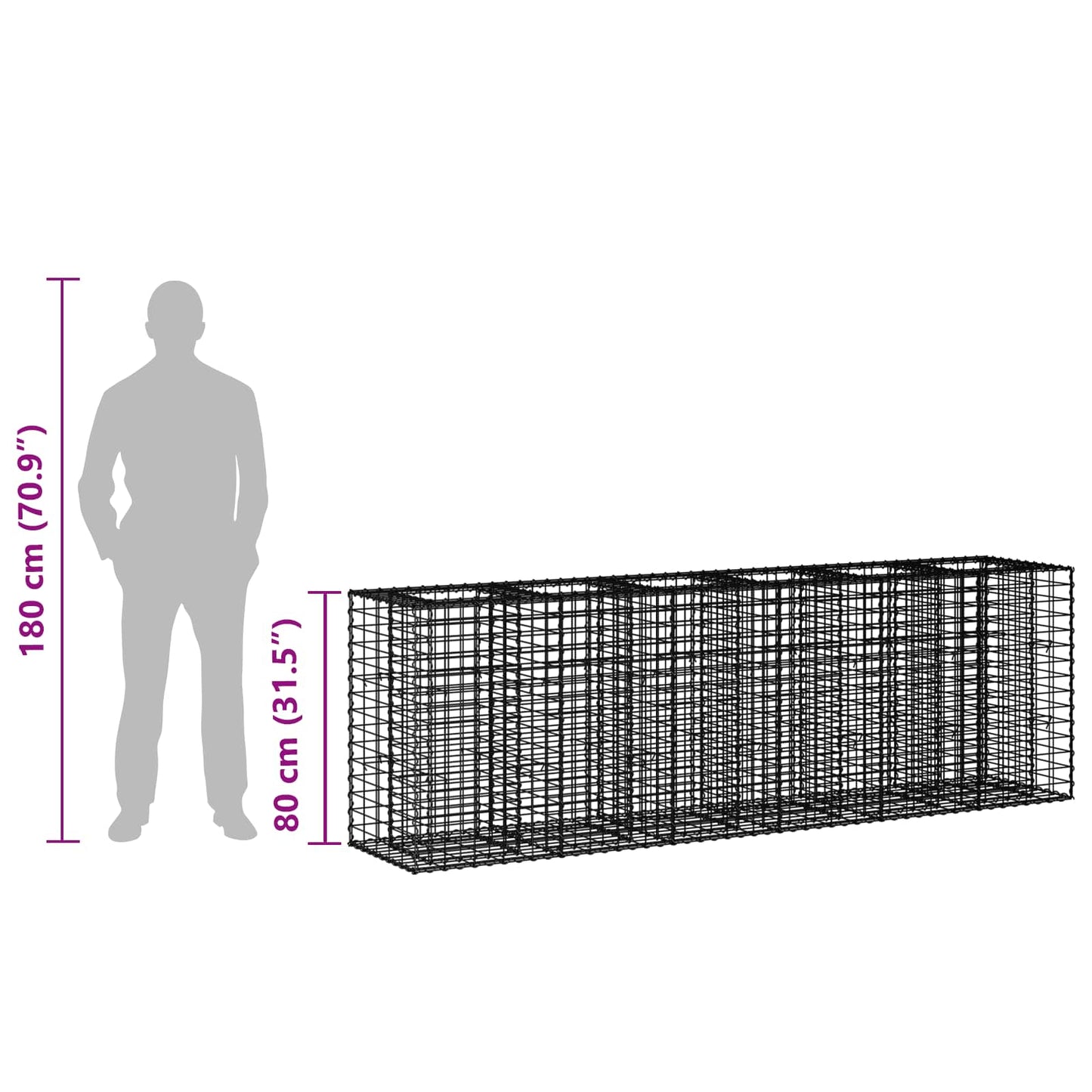 Gabionen-Hochbeet 2 stk. 250 x 50 x 80 cm Verzinkter Stahl