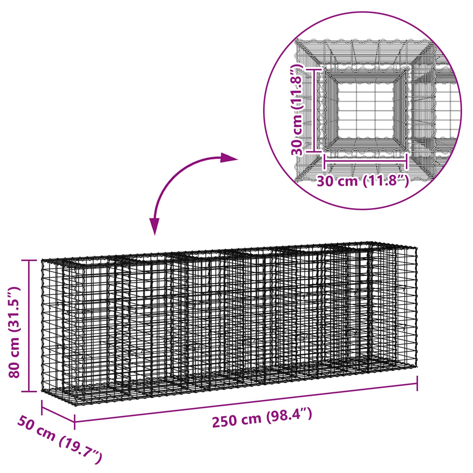 Gabionen-Hochbeet 2 stk. 250 x 50 x 80 cm Verzinkter Stahl