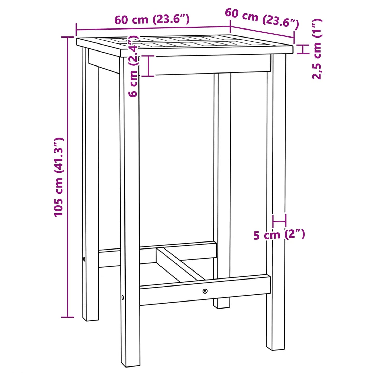 Bartisch Natur 60 x 60 x 105 cm Massiv-Teak