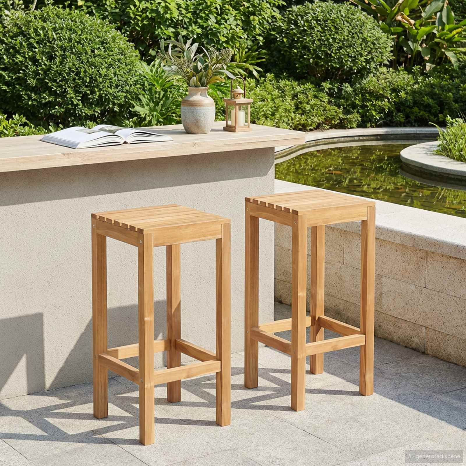 Barhocker 2 stk. Natur Massivholz Teak