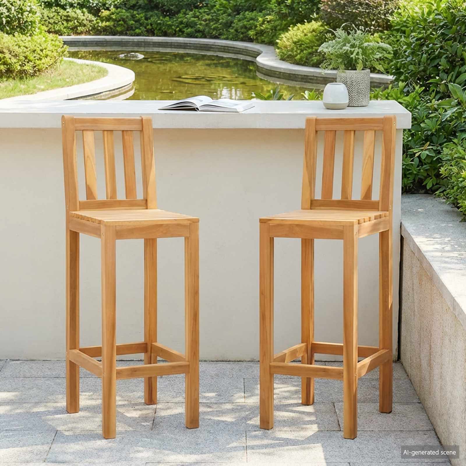 Barhocker 2 stk. Natur Massivholz Teak