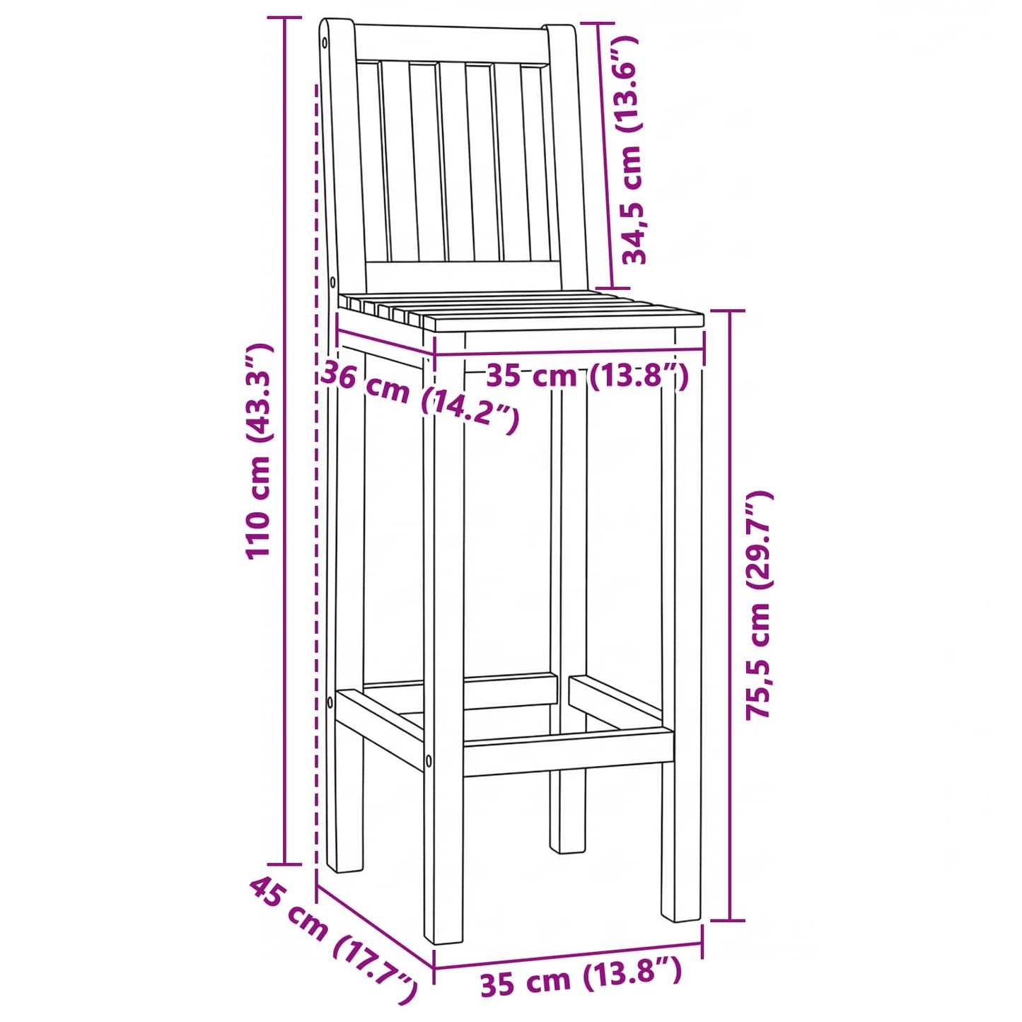 Barhocker 2 stk. Natur Massivholz Teak
