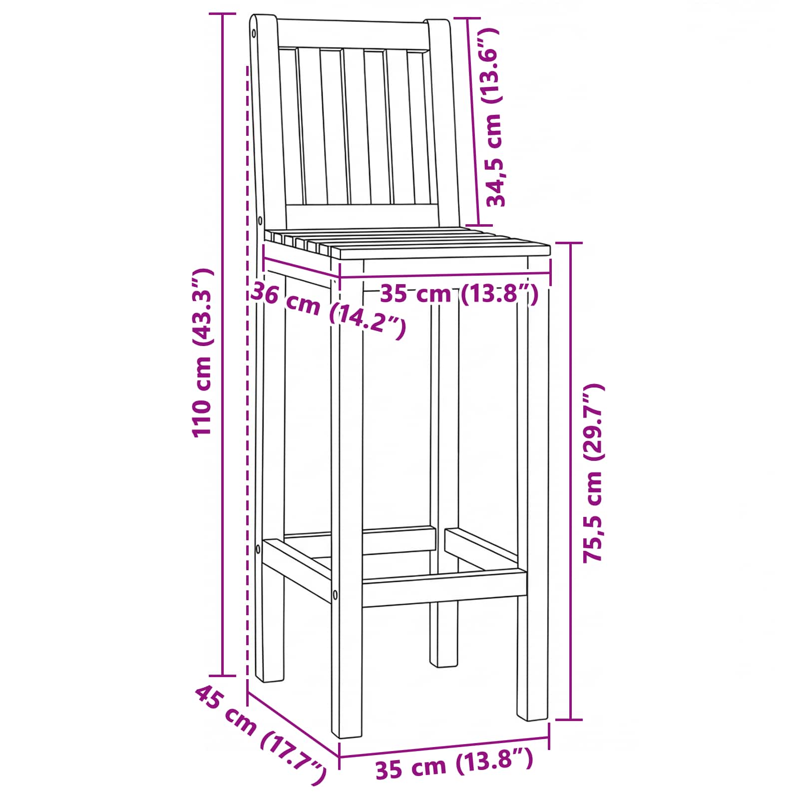 Barhocker 2 stk. Natur Massivholz Teak