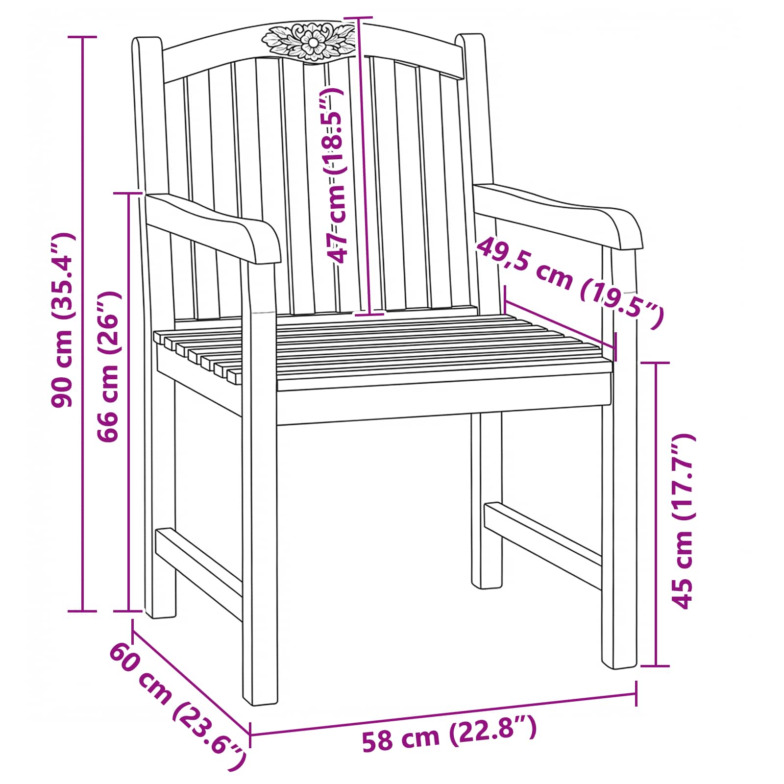 Handgeschnitzter Rosenstuhl 2 stk. Natur Massivholz Teak