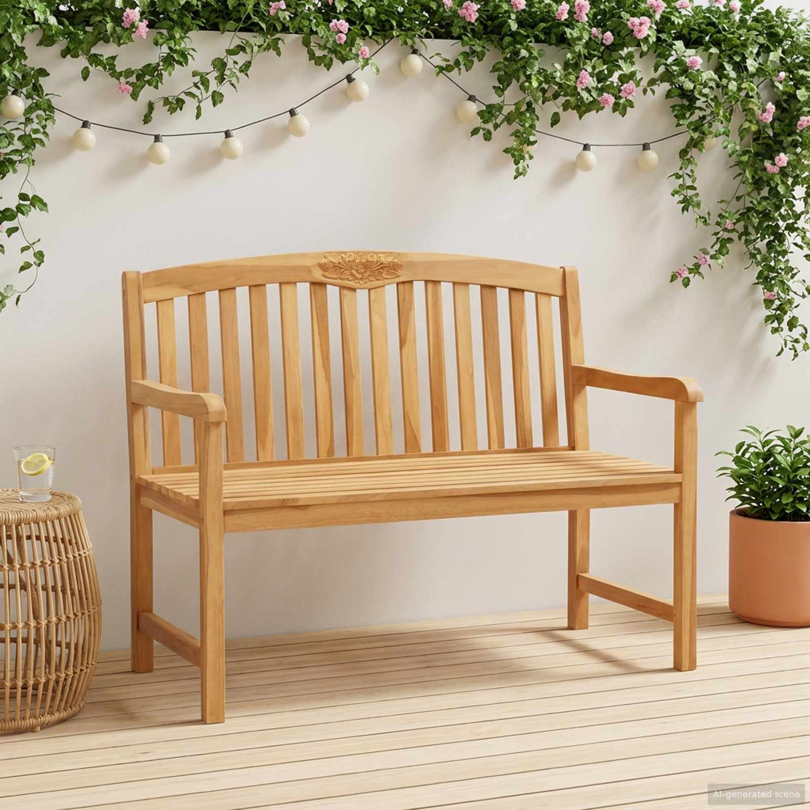 Handgefertigte Rosenbank 114 x 60,5 x 95 cm Massivholz Teak