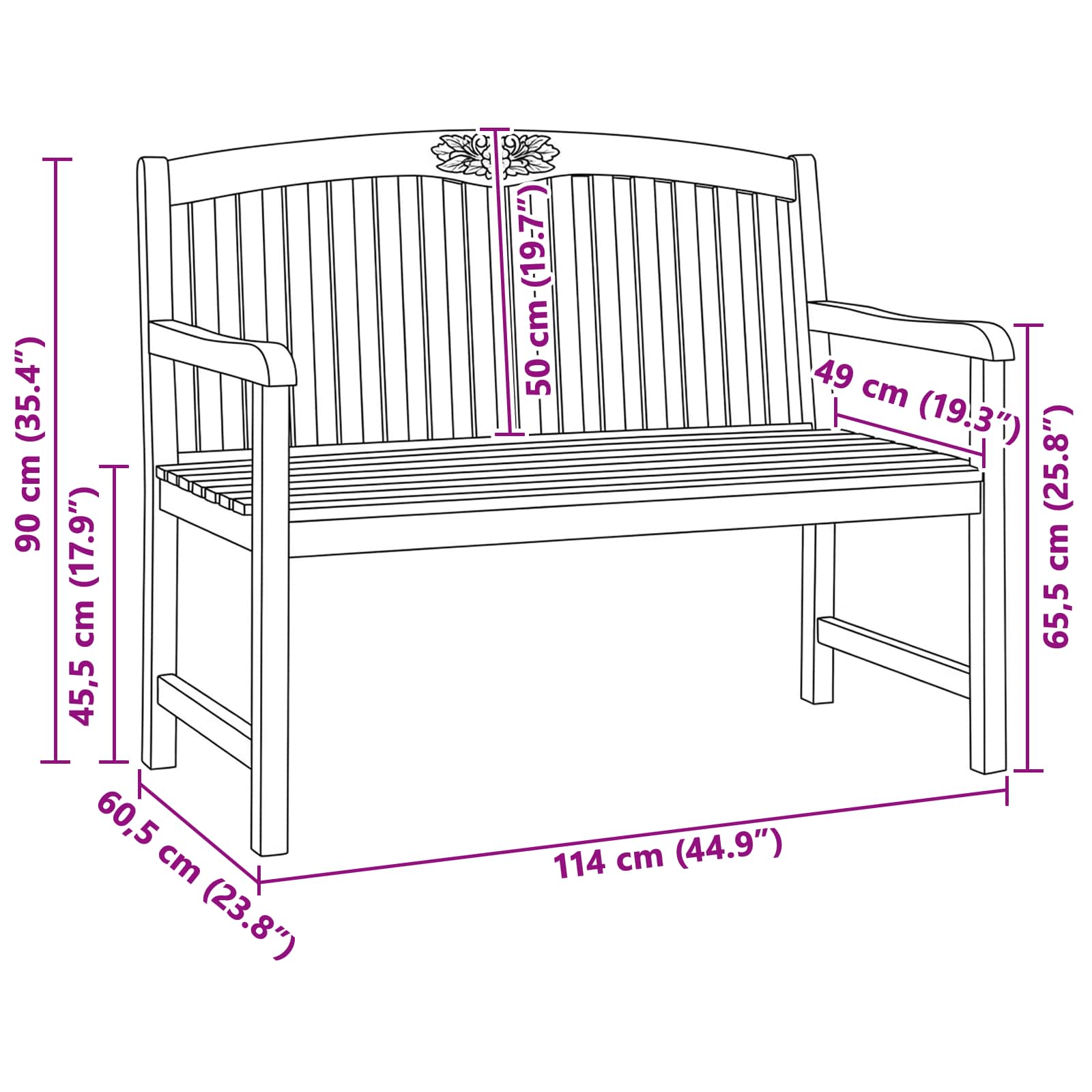 Handgefertigte Rosenbank 114 x 60,5 x 95 cm Massivholz Teak