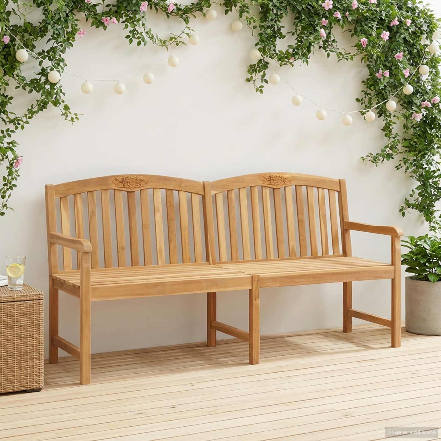 Handgefertigte Rosenbank 150 x 60 x 90 cm Massivholz Teak Natur