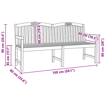 Handgefertigte Rosenbank 150 x 60 x 90 cm Massivholz Teak Natur