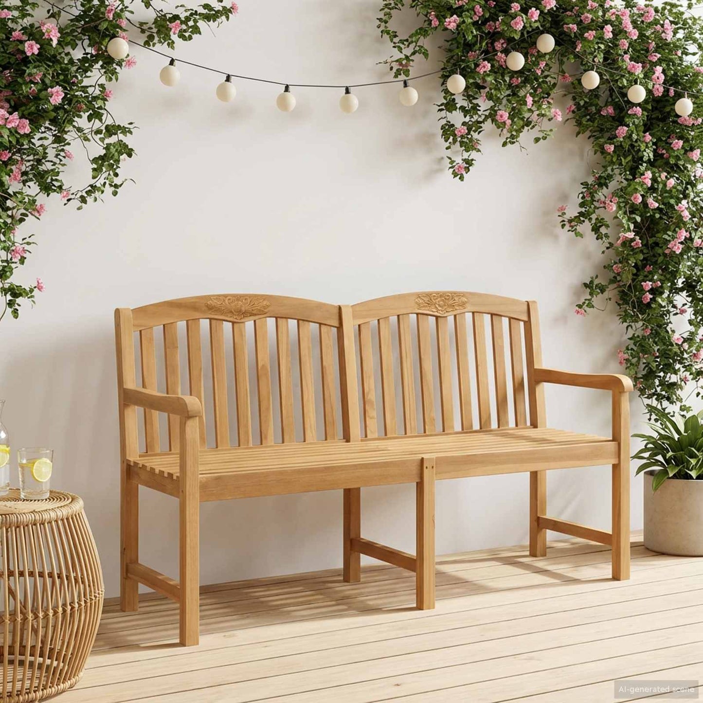 Handgefertigte Rosenbank 179,5 x 61 x 90 cm Massivholz Teak