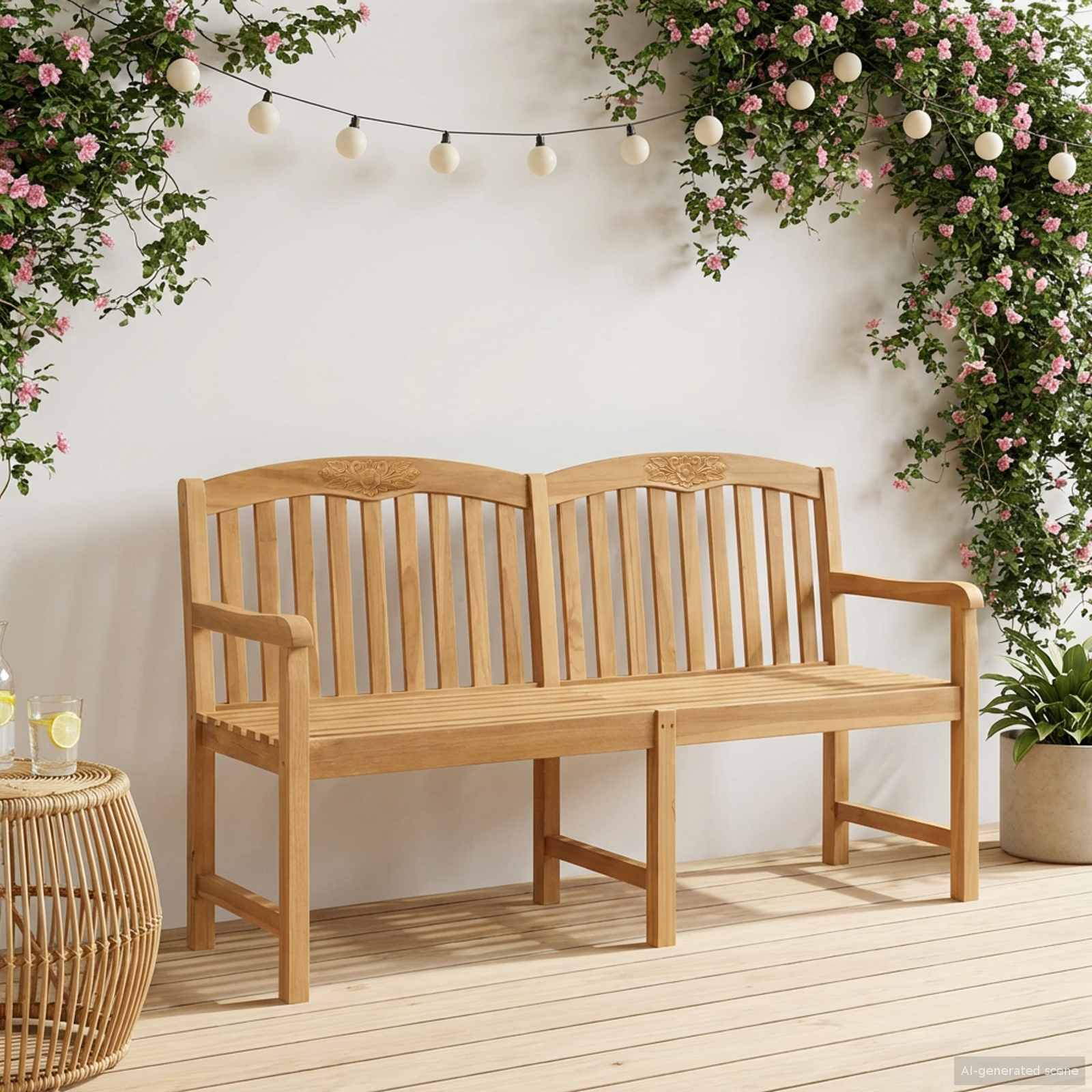 Handgefertigte Rosenbank 179,5 x 61 x 90 cm Massivholz Teak