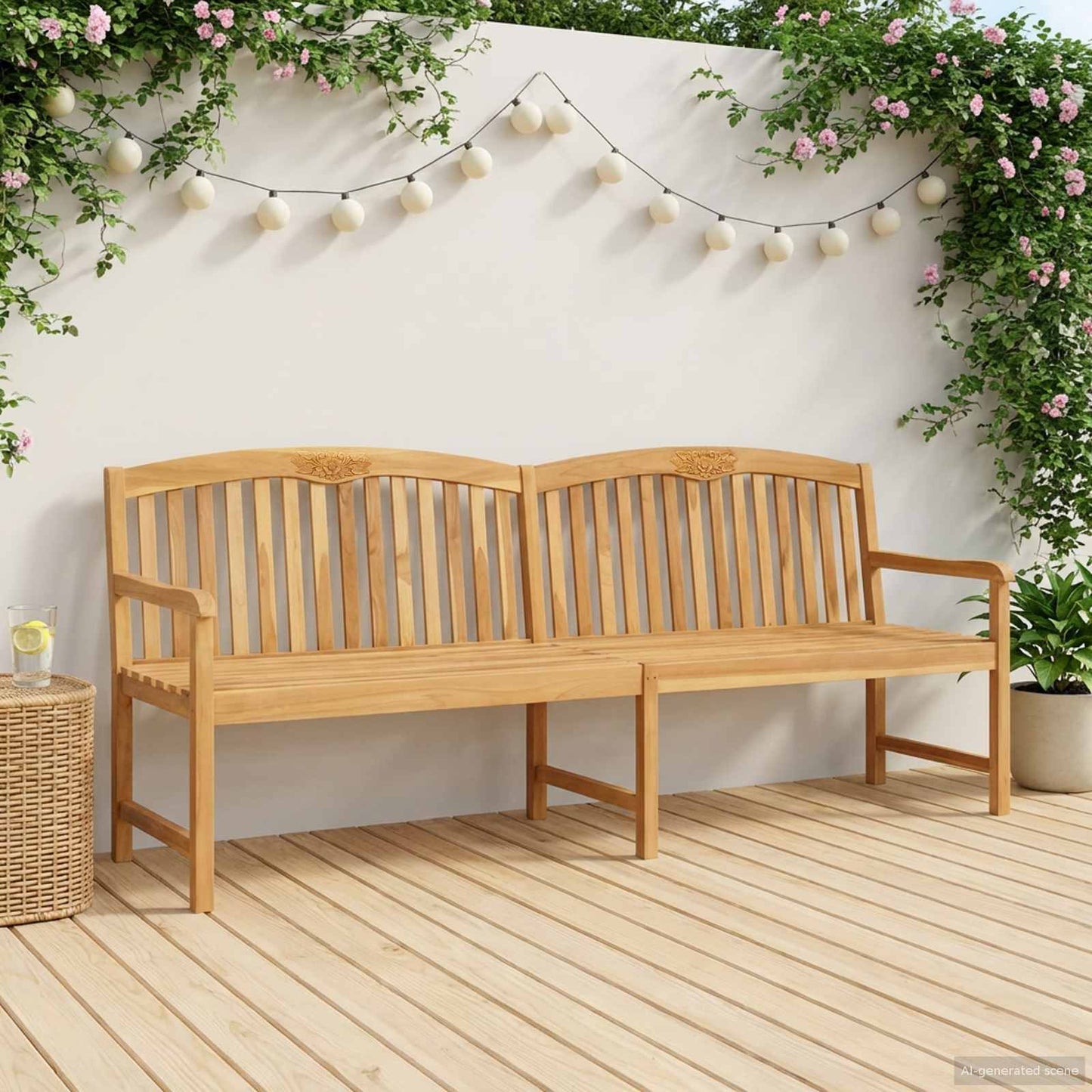 Handgefertigte Rosenbank 228 x 60 x 90 cm Massivholz Teak Natur