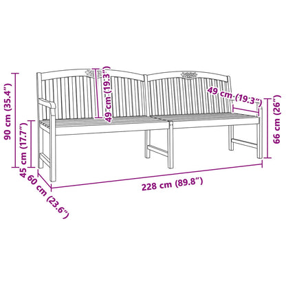 Handgefertigte Rosenbank 228 x 60 x 90 cm Massivholz Teak Natur