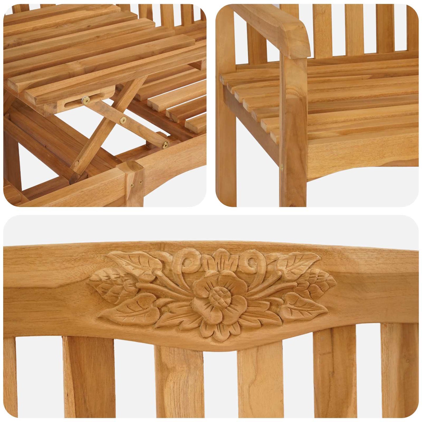 Handgefertigte Rosenbank 150,5 x 60 x 95 cm Massivholz Teak