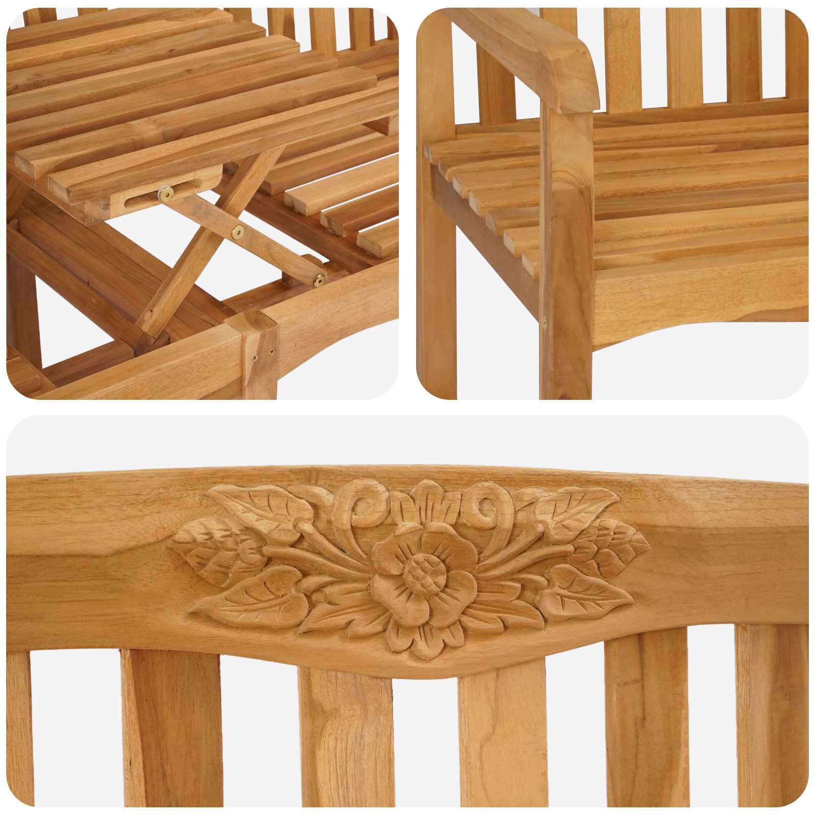 Handgefertigte Rosenbank 150,5 x 60 x 95 cm Massivholz Teak