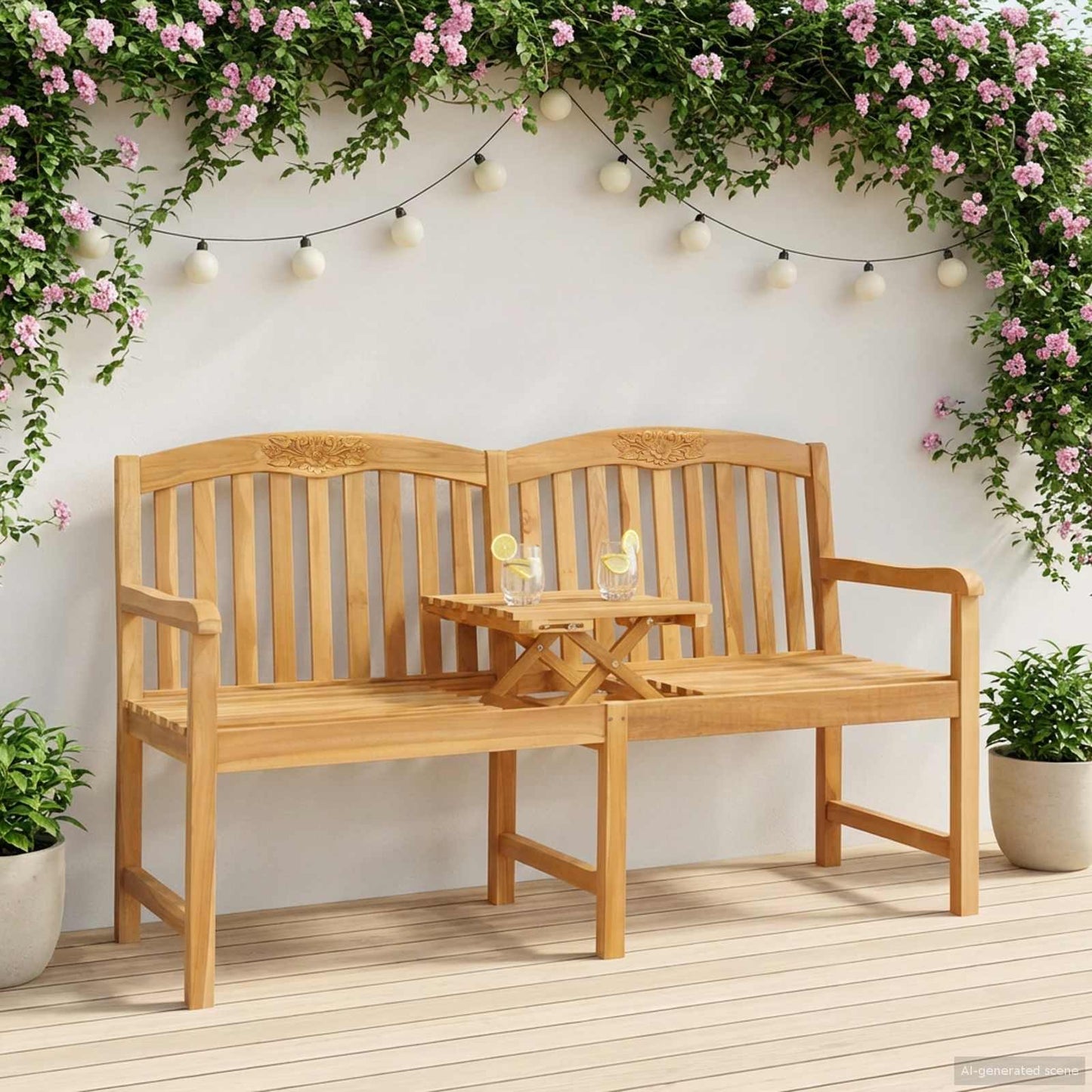 Handgefertigte Rosenbank 150,5 x 60 x 95 cm Massivholz Teak