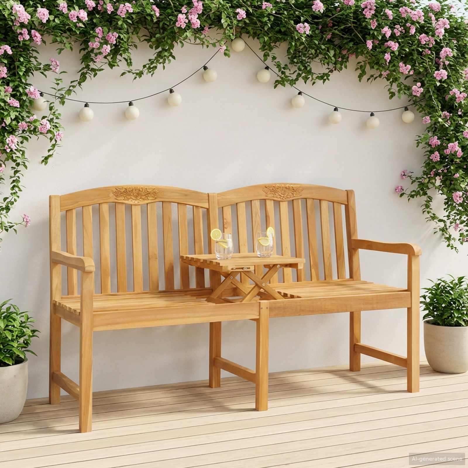 Handgefertigte Rosenbank 150,5 x 60 x 95 cm Massivholz Teak