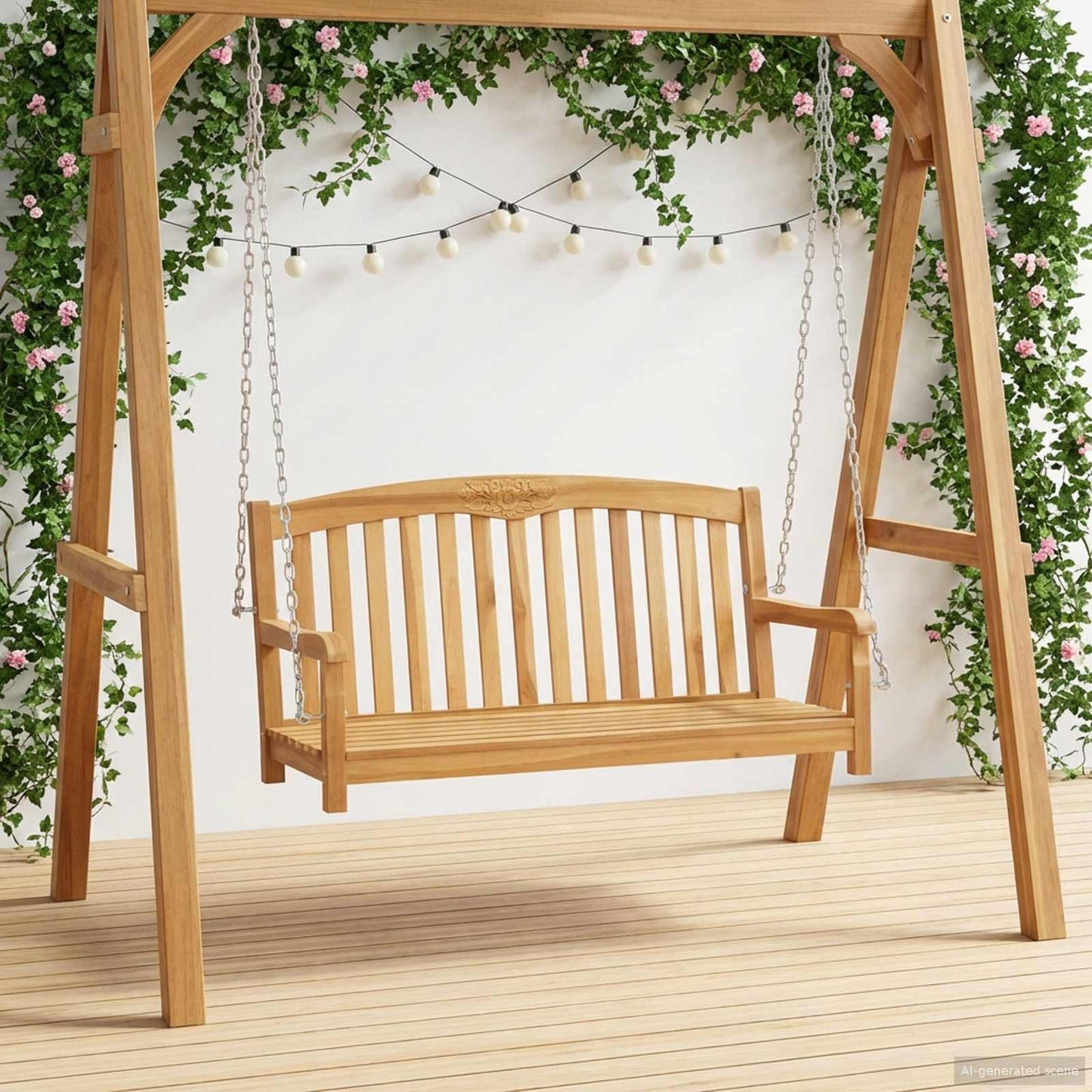 Schaukelbank 114 x 61 x 61,5 cm Massivholz Teak Natur
