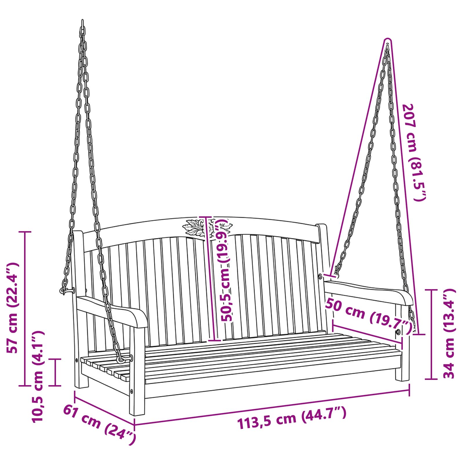 Schaukelbank 114 x 61 x 61,5 cm Massivholz Teak Natur