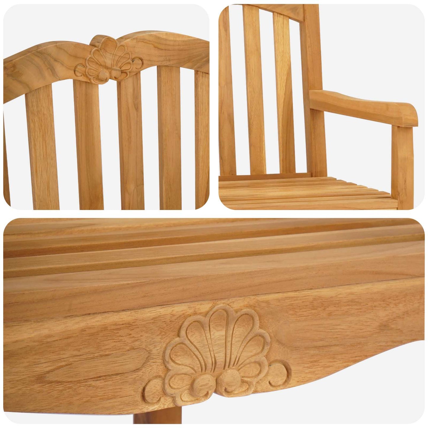 Handgeschnitzter Rosenstuhl 2 stk. Natur Massivholz Teak