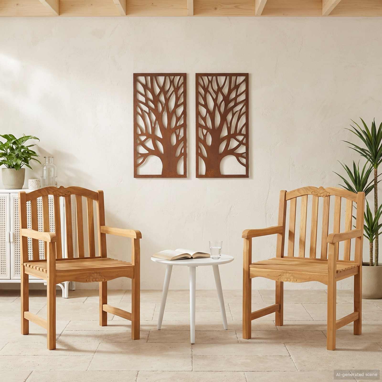 Handgeschnitzter Rosenstuhl 2 stk. Natur Massivholz Teak