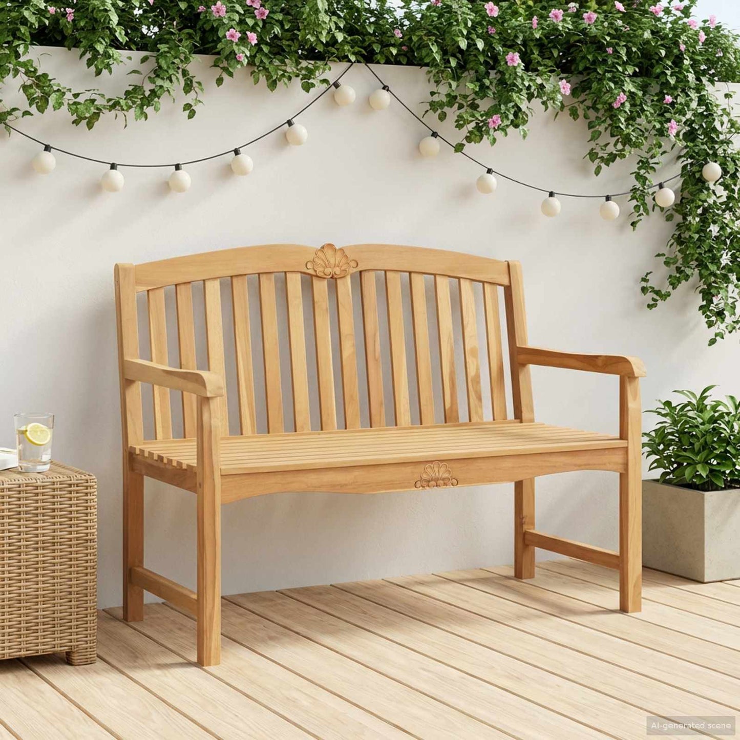 Handgefertigte Rosenbank 114 x 60 x 95 cm Massivholz Teak Natur