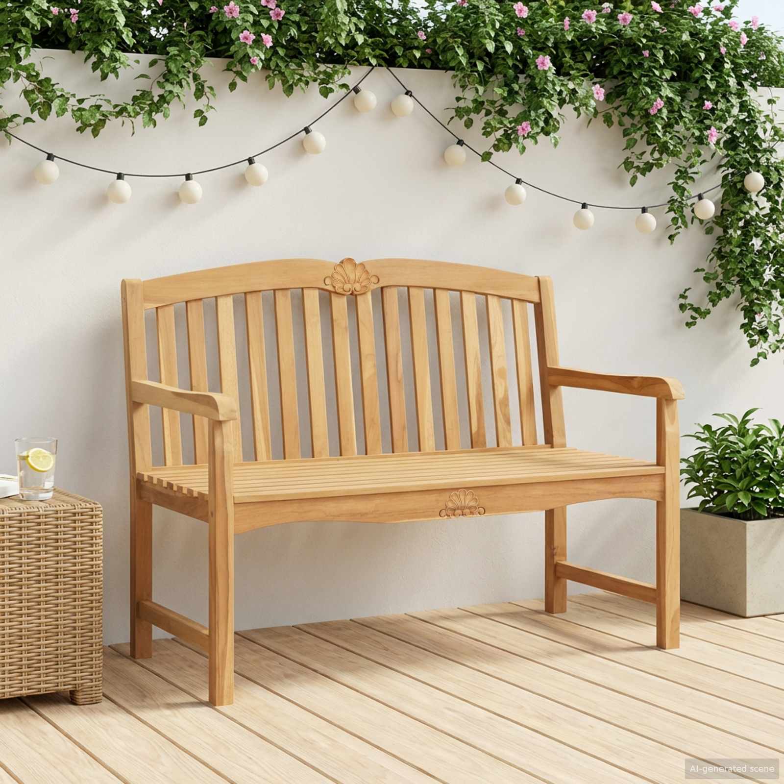 Handgefertigte Rosenbank 114 x 60 x 95 cm Massivholz Teak Natur