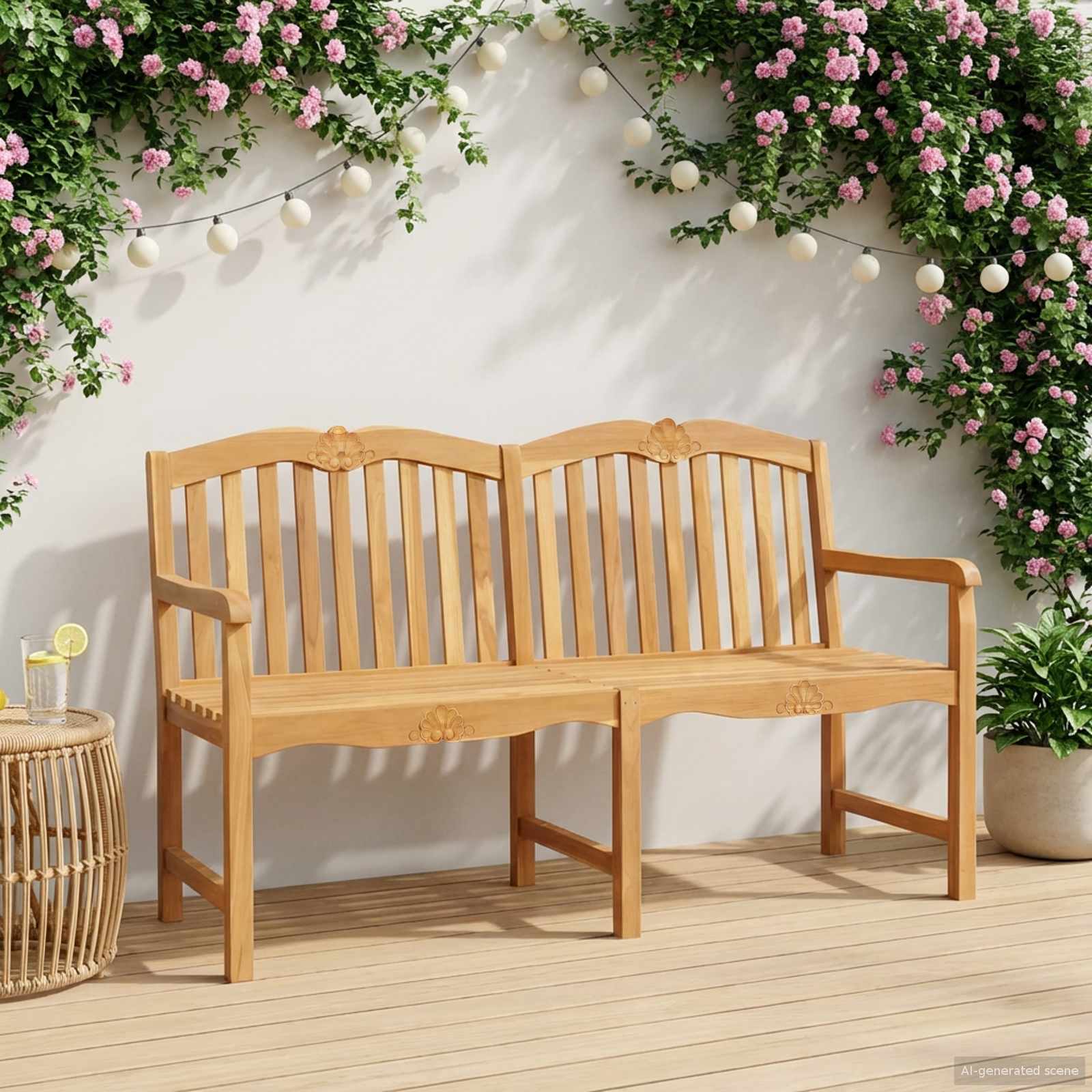 Handgeschnitzte Muschel-Bank 150 x 60,5 x 95 cm Massivholz Teak